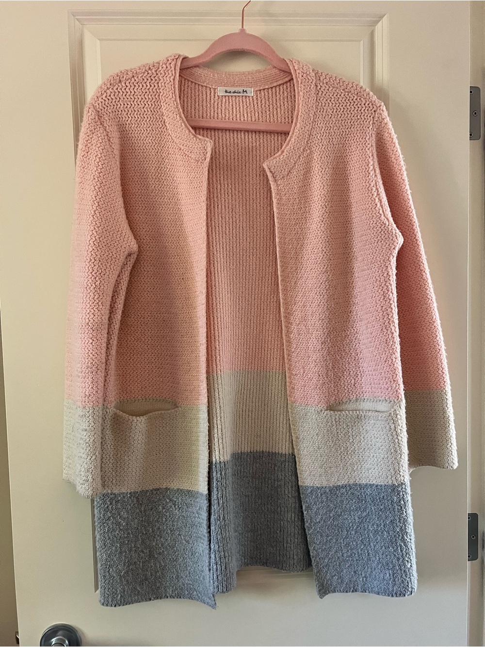 3/$20 - chic Pink, Cream & Gray Colorblock Open Cardigan